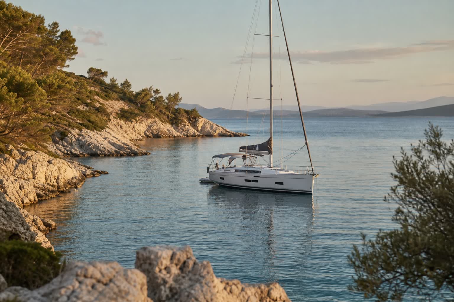 A yacht cruising past Croatia’s rocky Adriatic coast